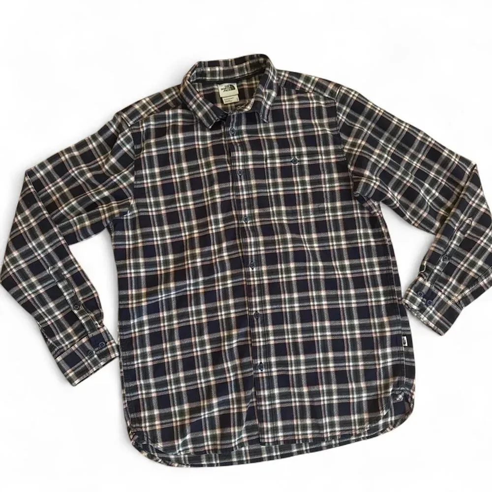 The North Face Arroyo Flannel L/S Shirt Men's size L Navy Green Peach Plaid
